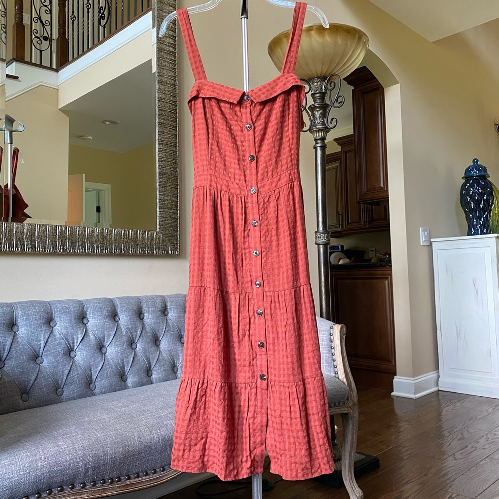 Button-Front Tiered Sundress in Rust
